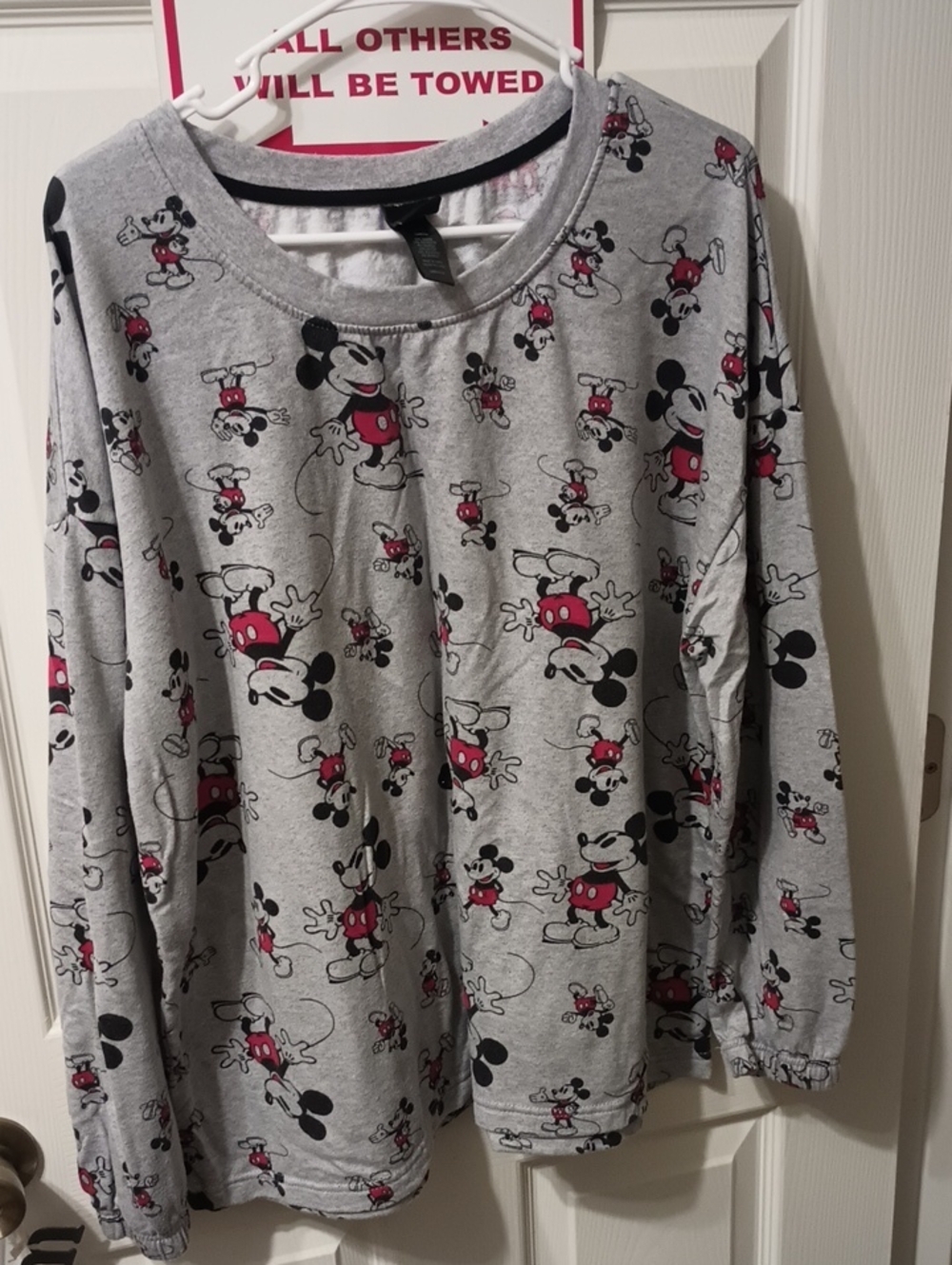 Disney Gray Mickey Mouse Print Sweater with Red Accents